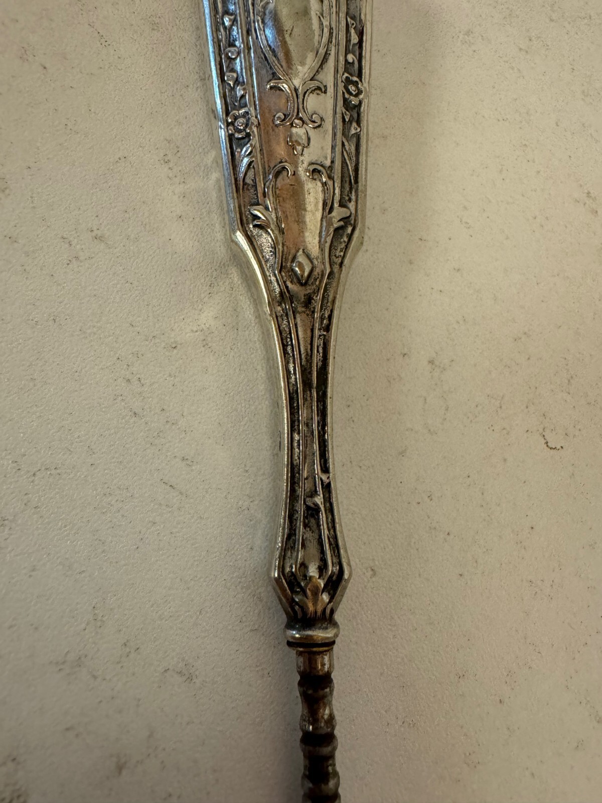 Antique Button Hook w/ Silver Plated or Silver Tone Handle Scrolling Floral Dec.
