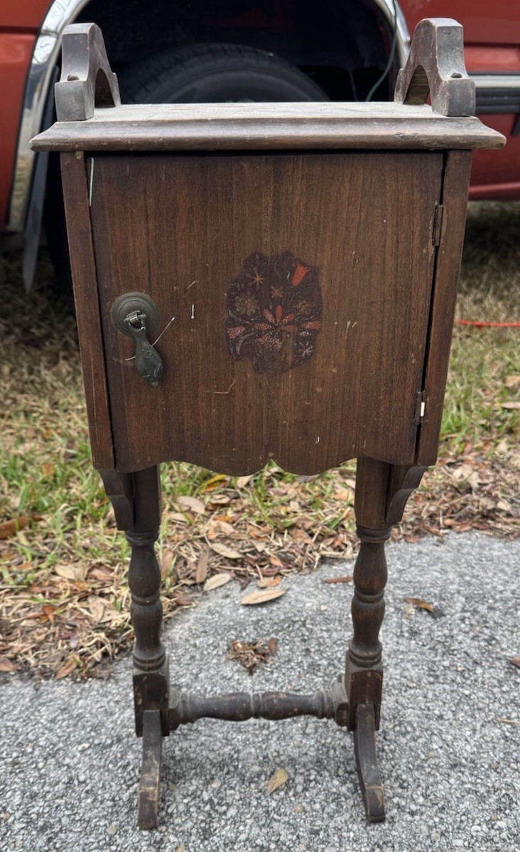 Antique Wood Smoking Stand with Cabinet