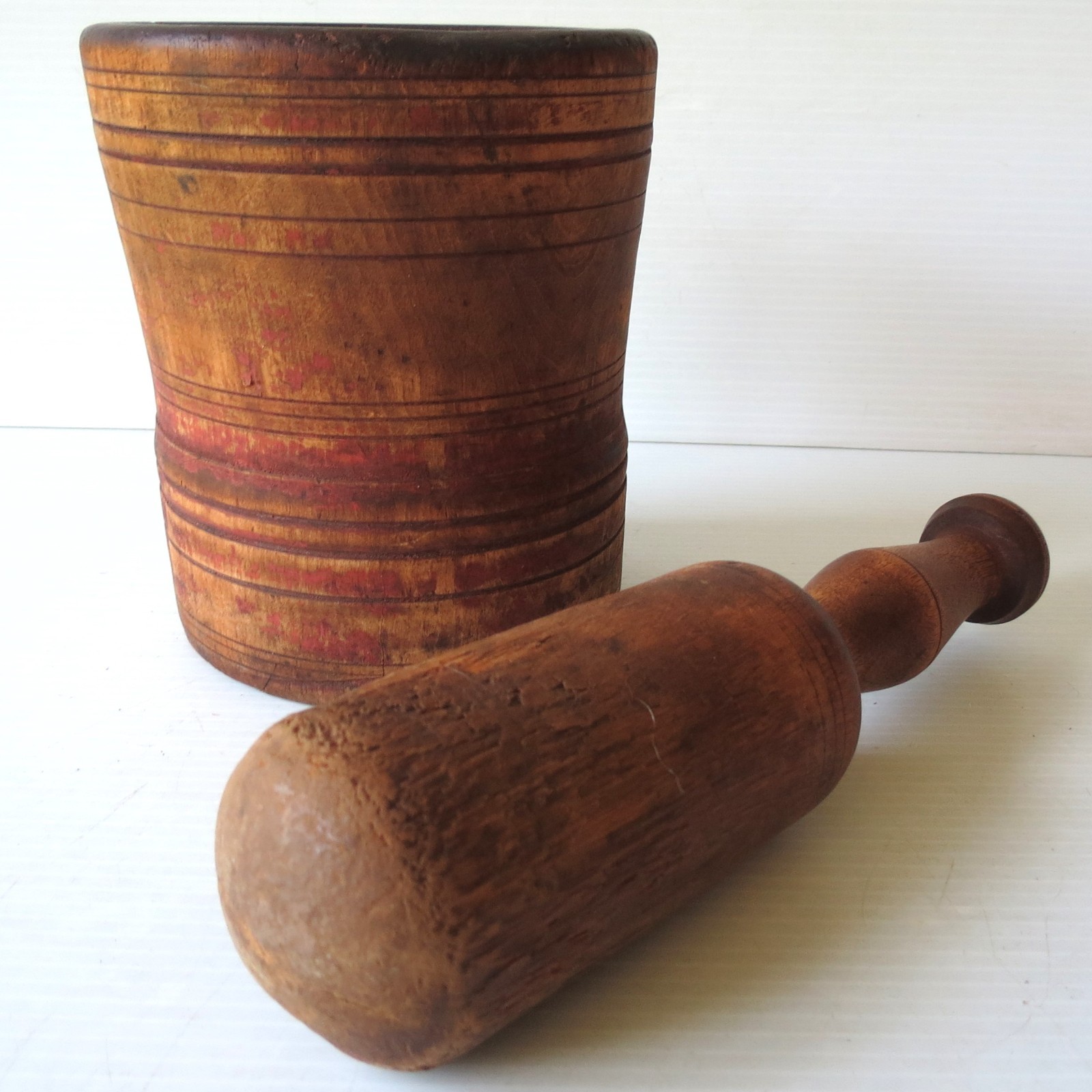 Antique Hand Turned Maple MORTAR & PESTLE 6″