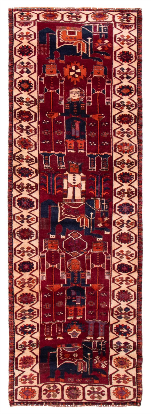 Vintage Dark Red Traditional 4’4″ x 12’11” Hand-Knotted Oriental Wool Area Rug