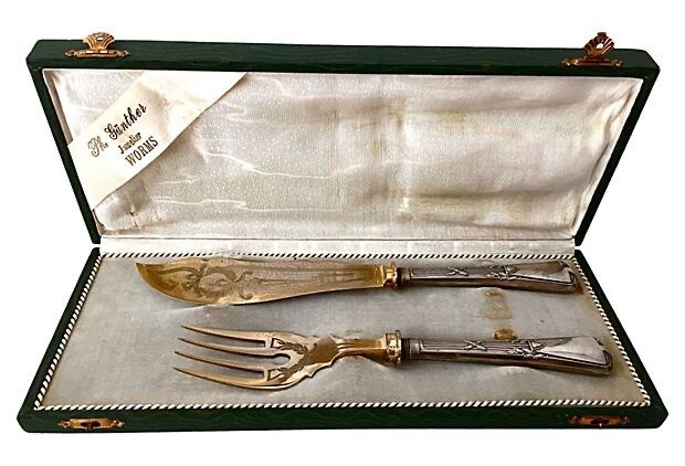 Antique German 800 fine Silver Fish Serving Set – Pair Knife Fork