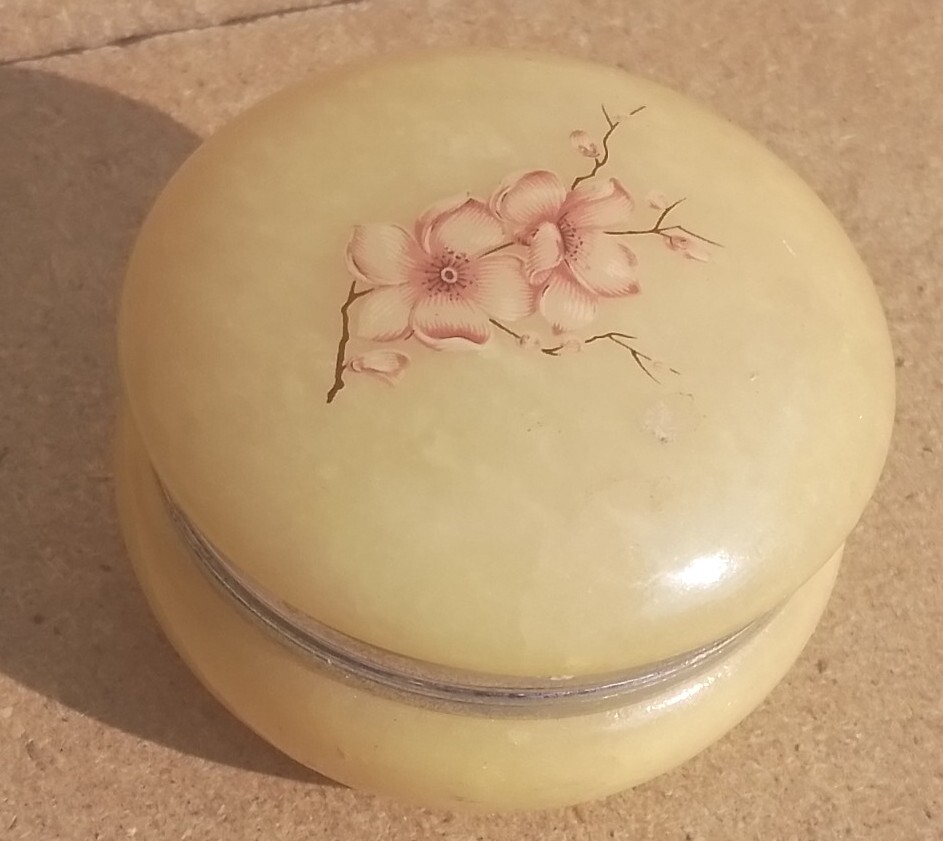 Vintage Retro Natural Stone Onyx Marble 3″ storage pot dressing table Alabaster