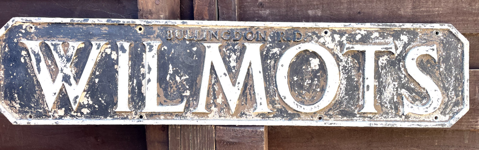 Rare Pre War Royal Label Factory Cast Iron Road Name sign Wilmots