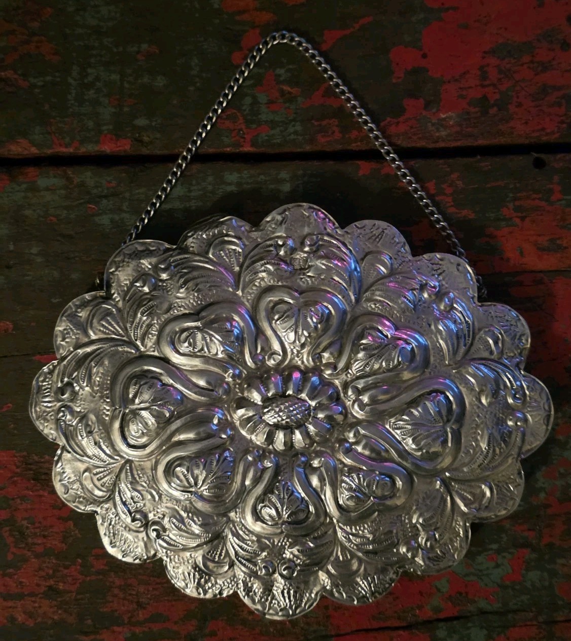 Medium Vintage 900 Silver Repousse Ottoman Turkish Wedding Mirror 6.50″ x 5.25″