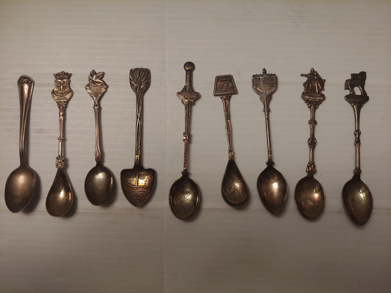 Souvenir Spoons Lot Of 9 Silverplated Vintage Various Locations Small Spoons