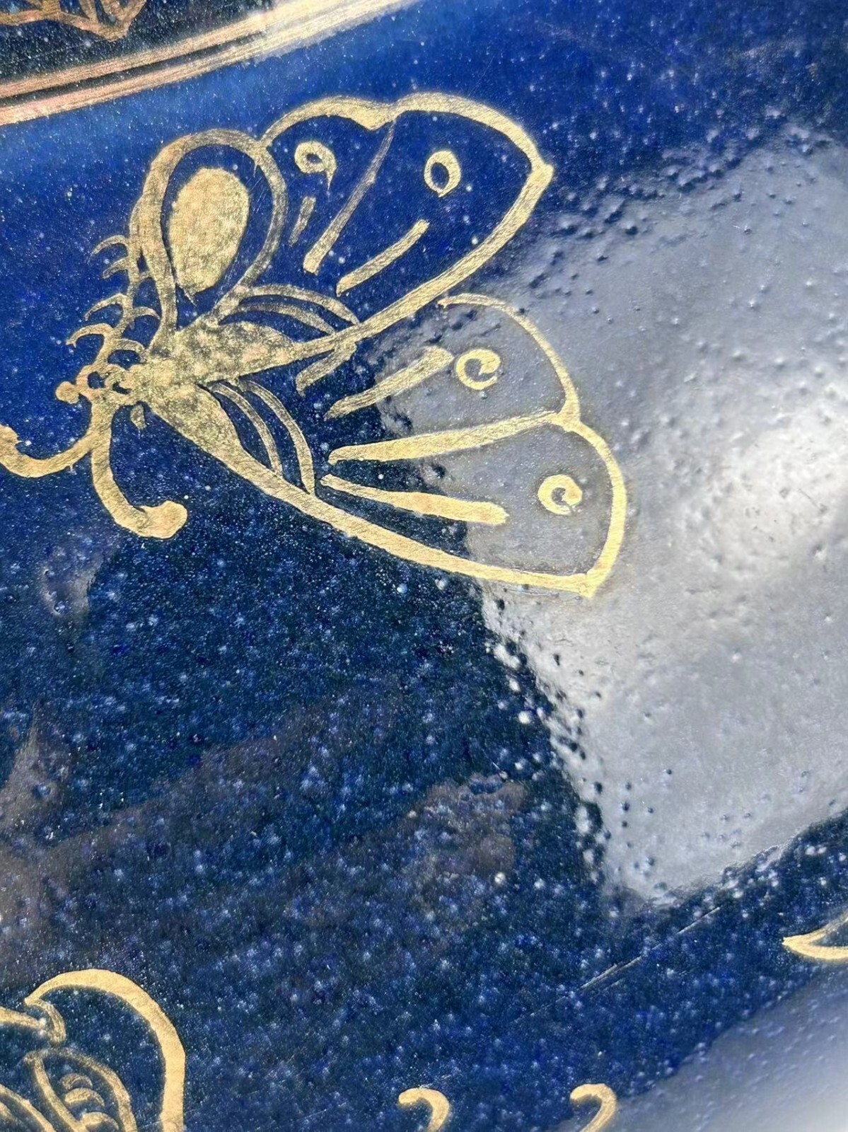 Beautiful Chinese blue glaze porcelain gilded vase