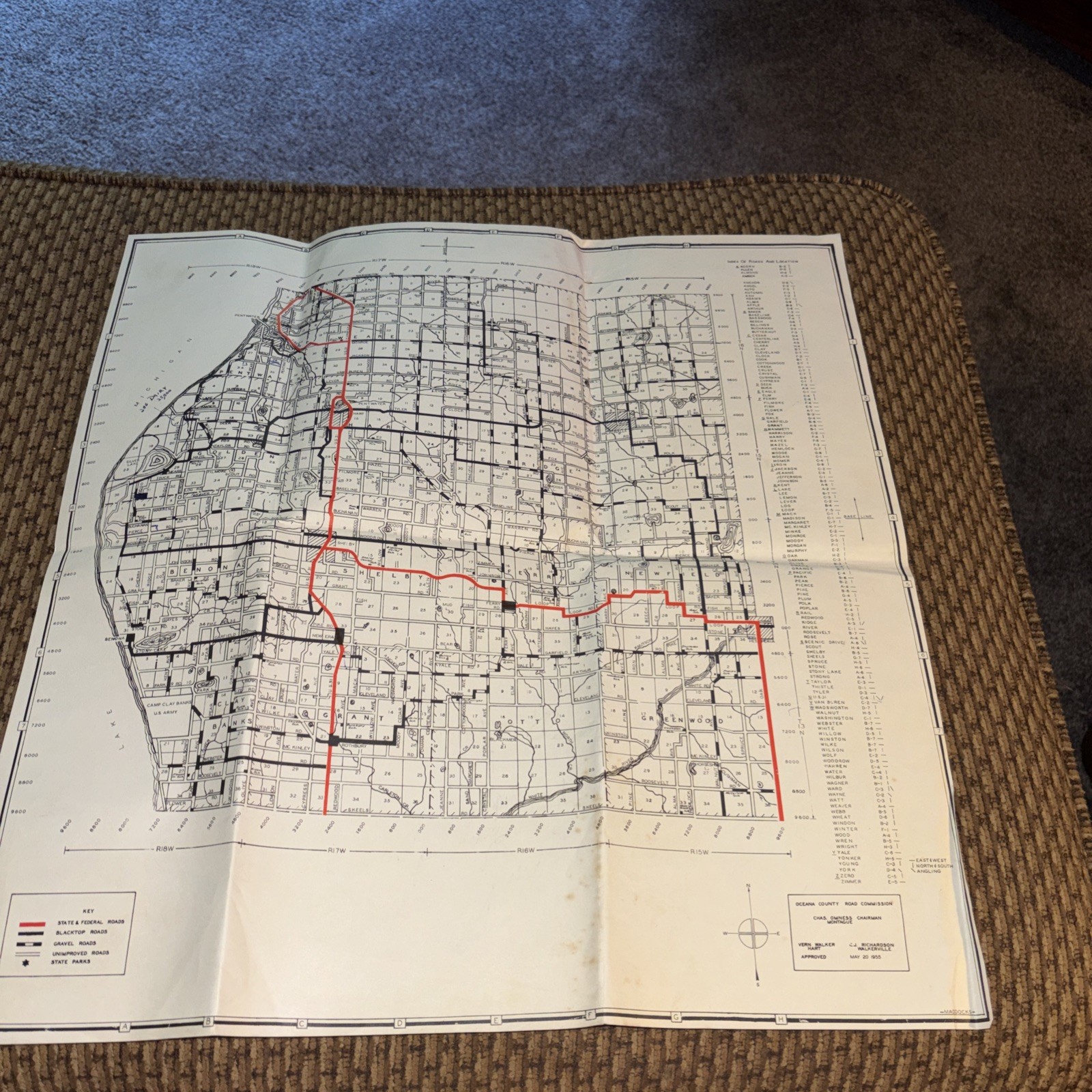 Vintage 1955 Oceana County Michigan Road Commission Map