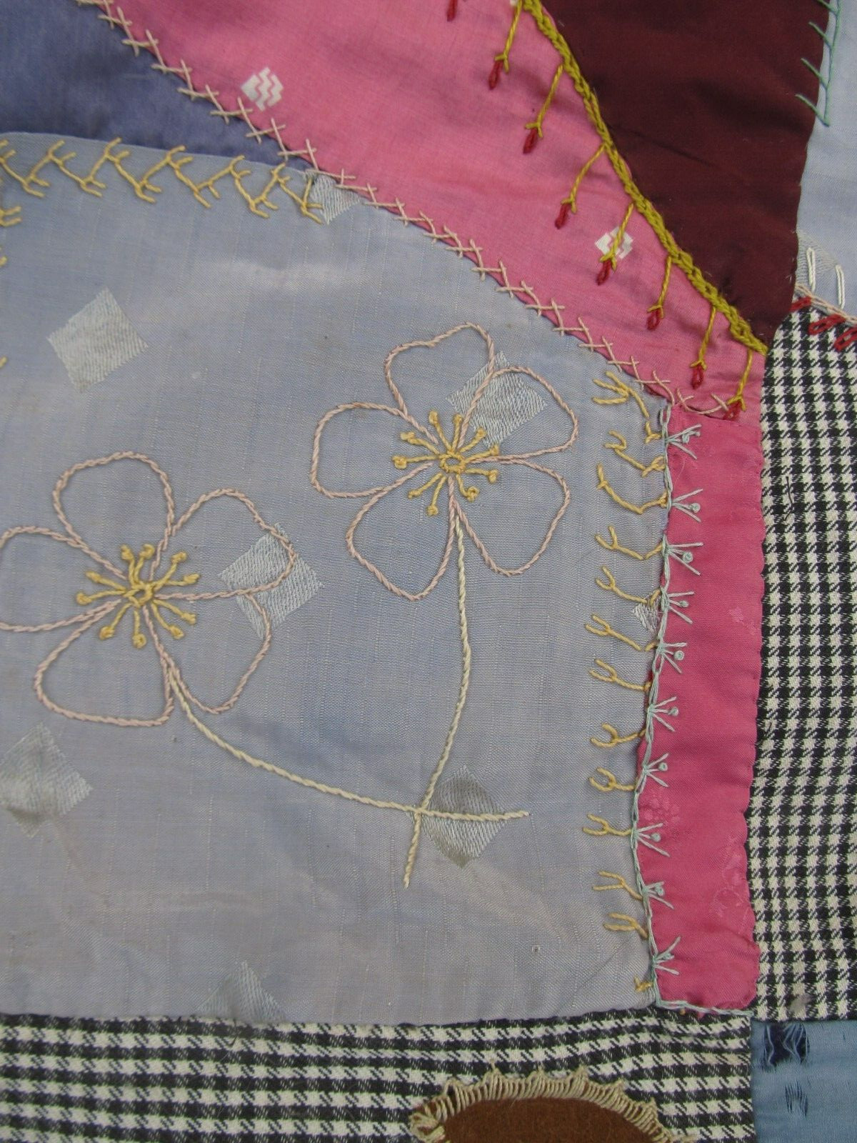 THE BEST 1890 Antique Handmade Patchwork & Embroidered CRAZY Quilt, w/INITIALS