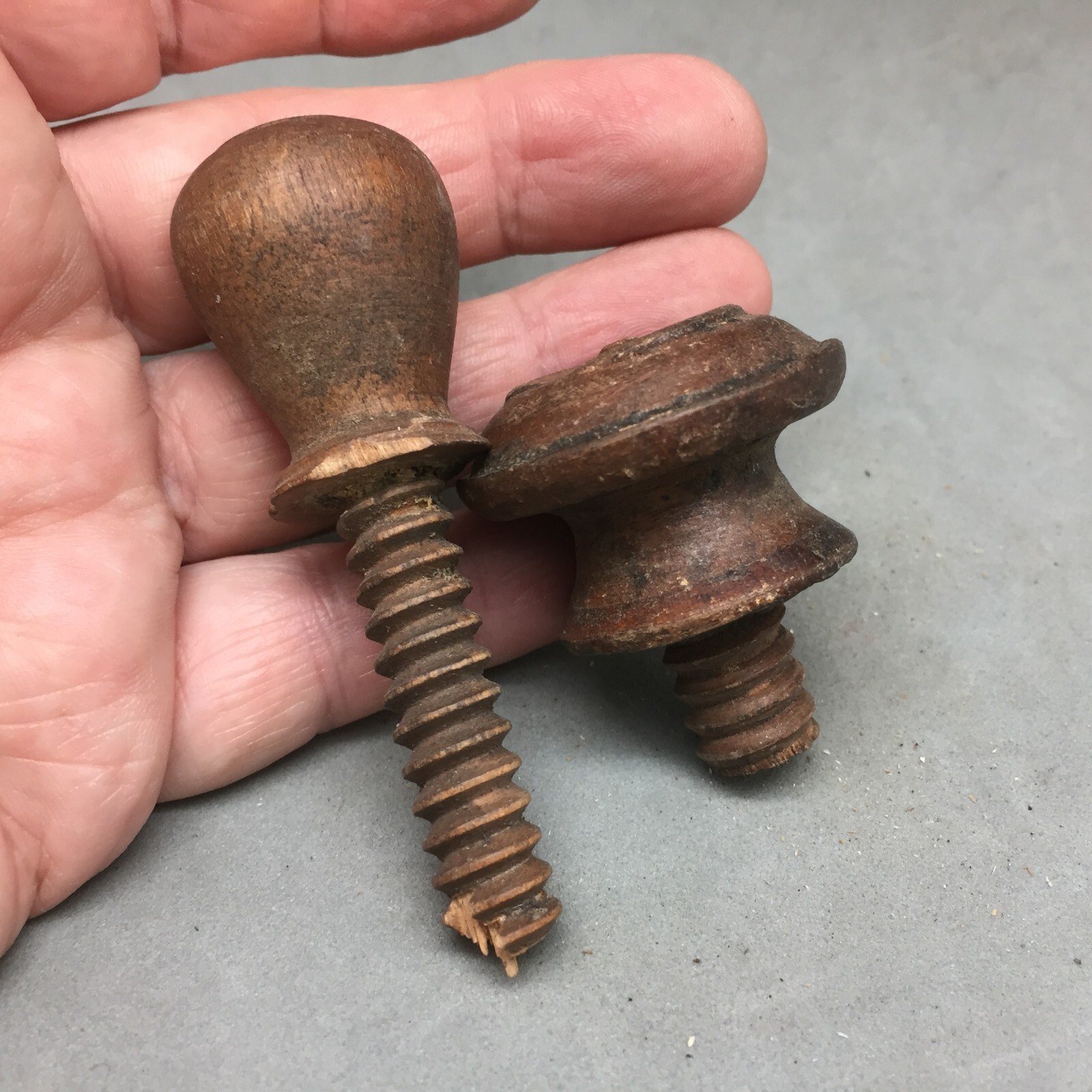 Architectural Salvage Lot 2 Wood Threaded Knob 3″ Long x 3/8″ Rod & 1 5/8″ x 1/2