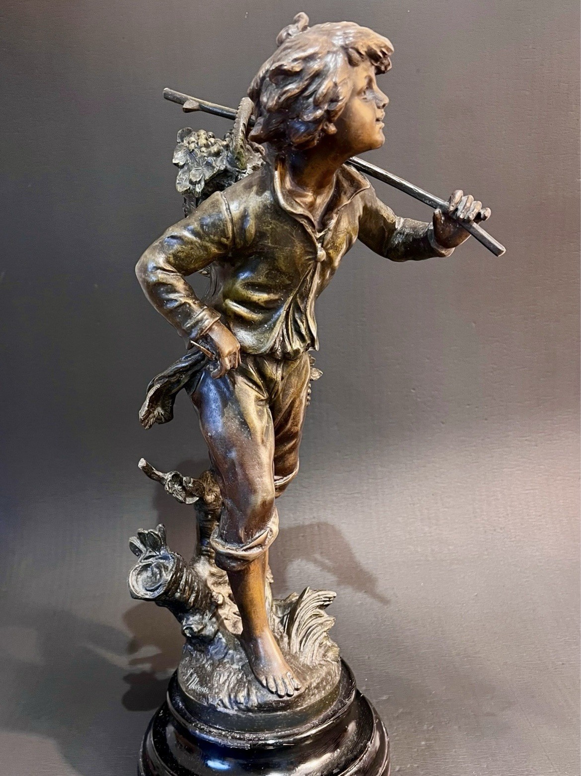 Antique French Spelter Figure L & F Moreau Vendangeur Bronze