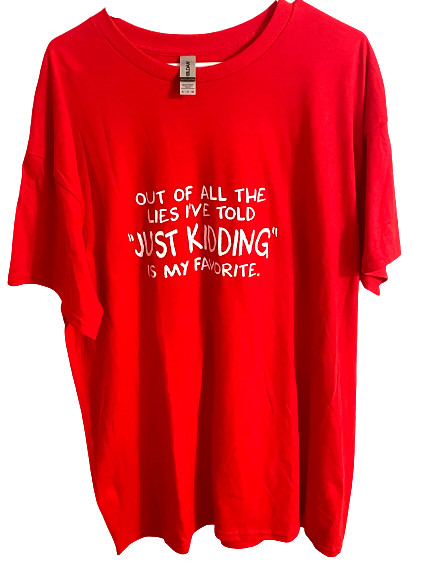 Just Kidding Unisex T shirt size M Red Just Kidding Short Sleeve Crew Neck Tee