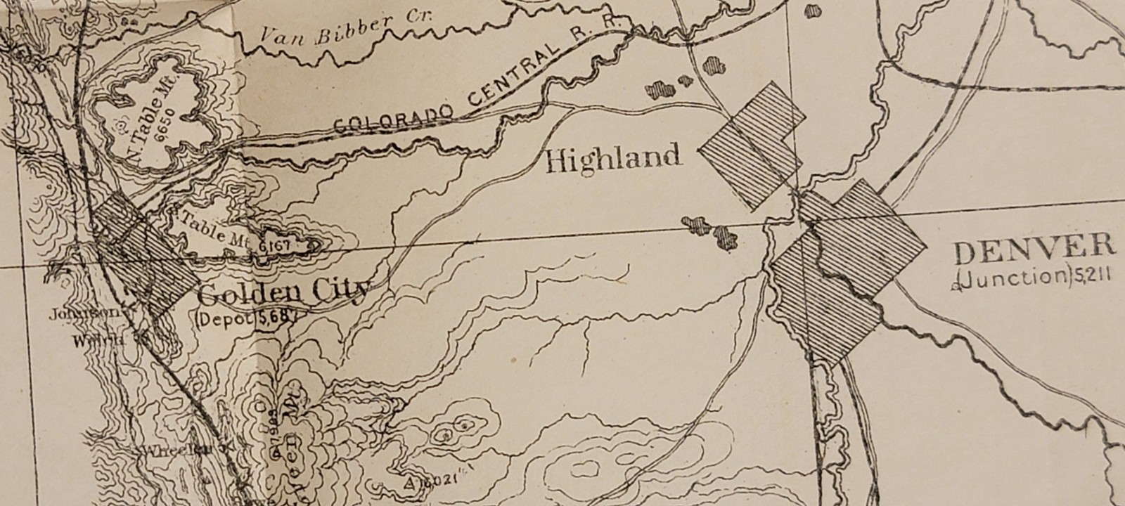 Rare 1874 map Eastern Base Front Range Rocky Mountains Colorado Hayden survey