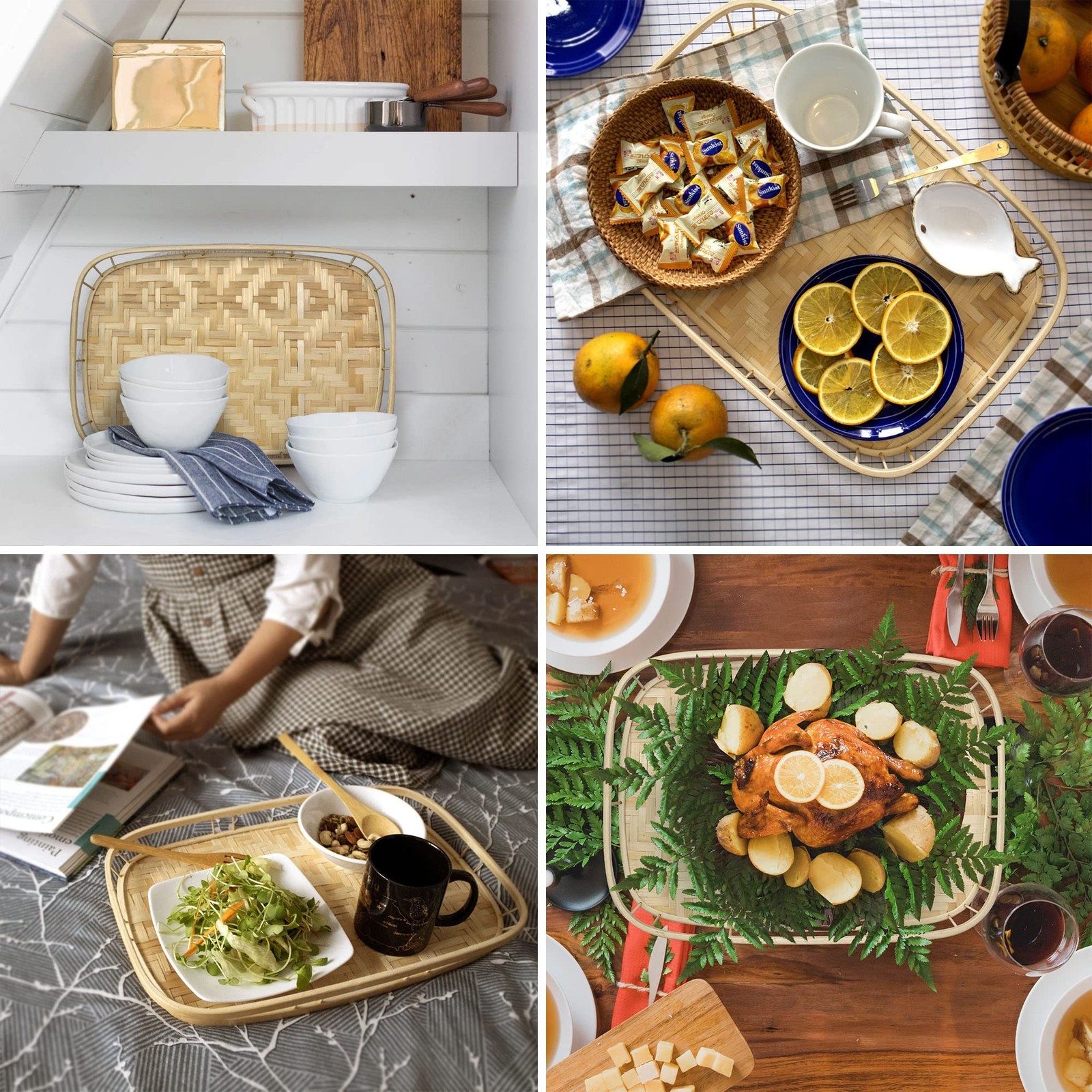 PEMAR Large Bamboo Wicker Serving Trays Set of 2 – 19.3″ x 13.8̸