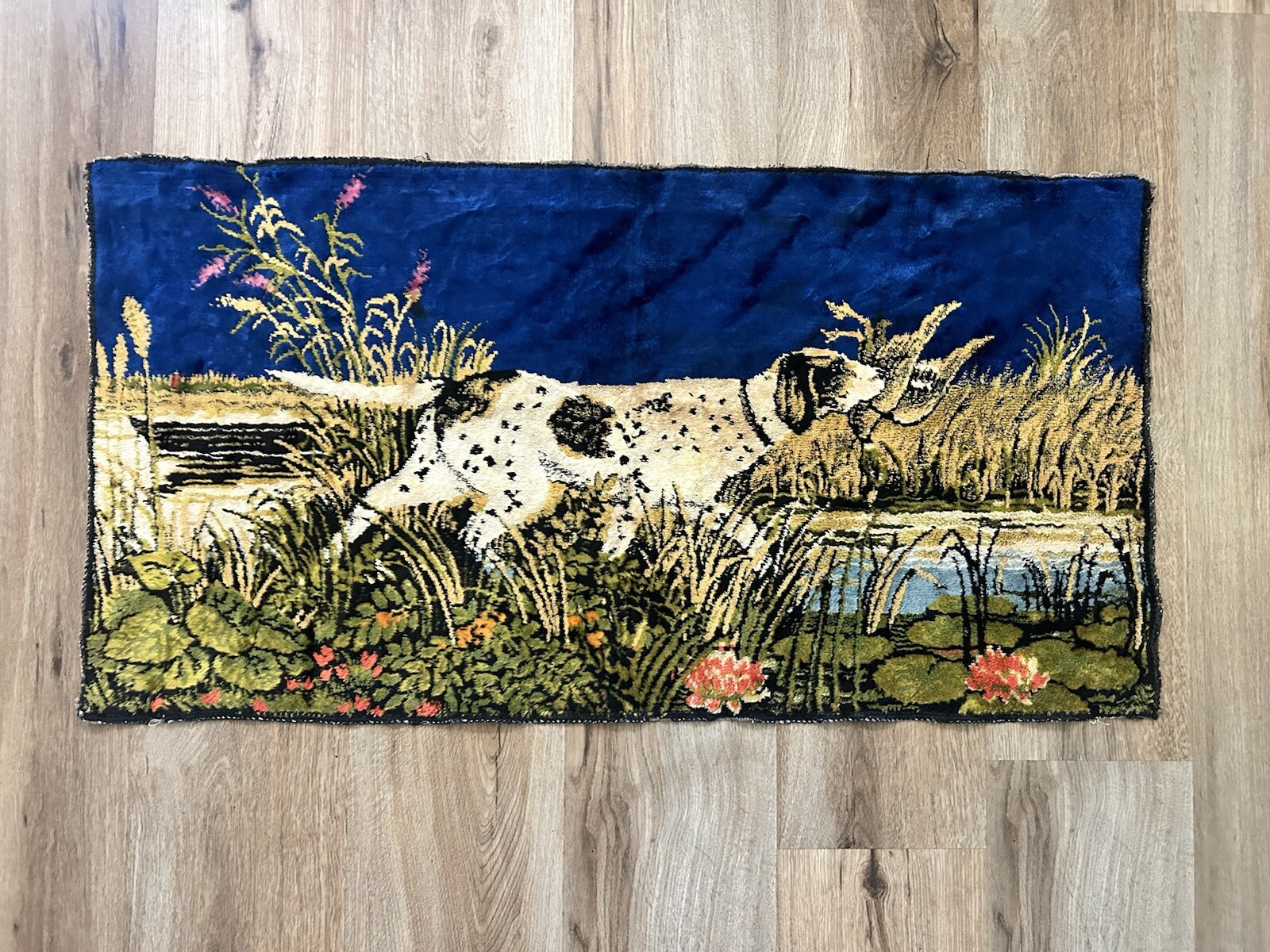 Vintage Wall Hanging Tapestry – Duck Hunting English Setter MCM Hunting Cabin