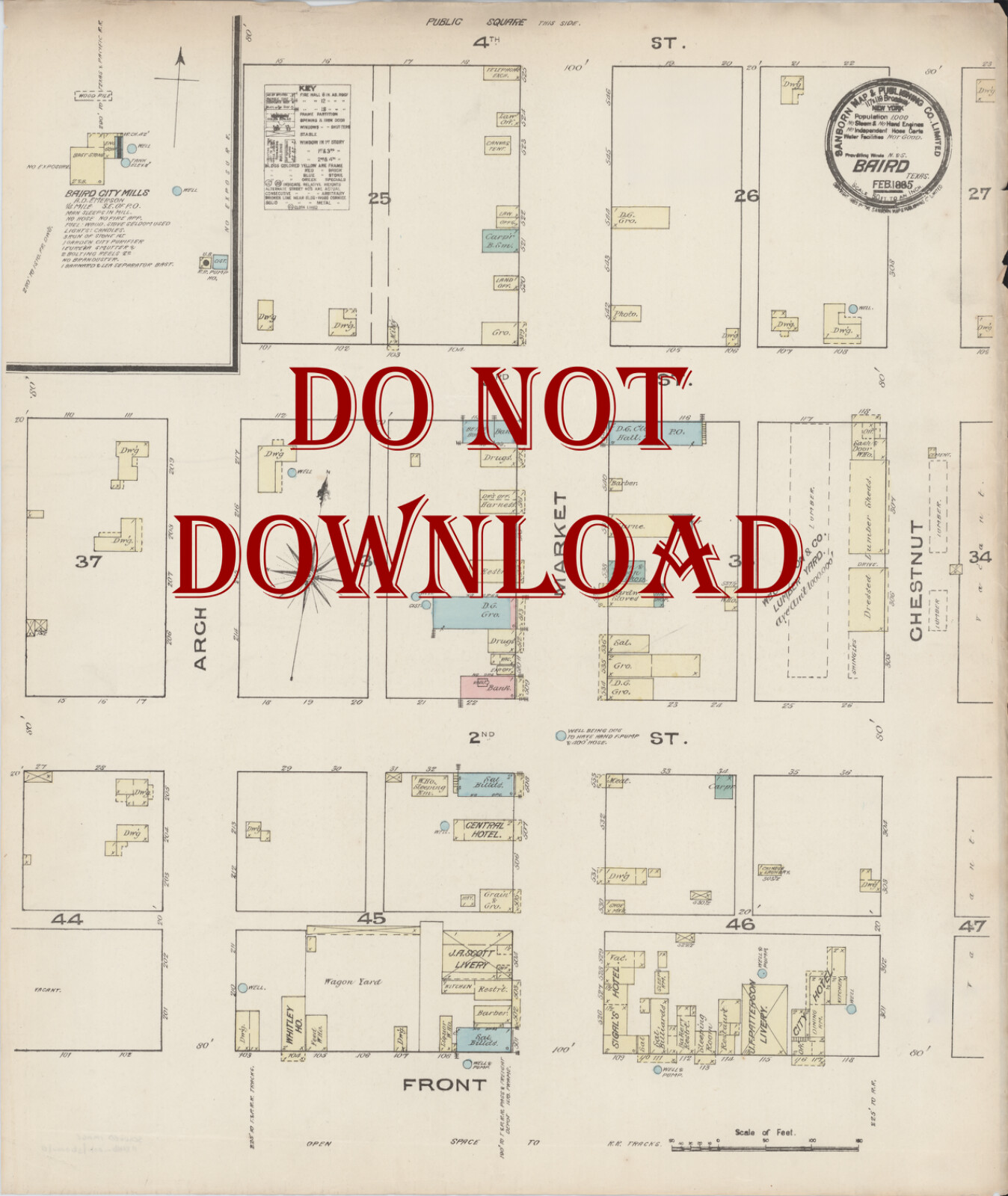COPY 1885 Historical MAP Baird TEXAS 16″ X 20″ VERY DETAILED Full Color