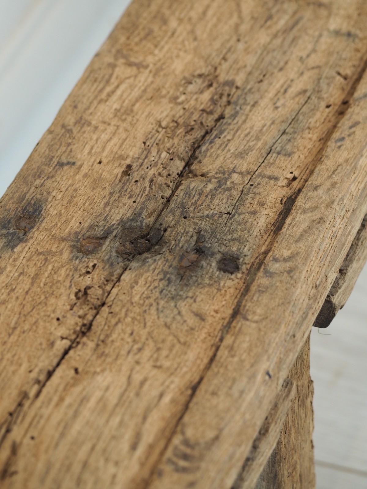 Antique French Long Rustic Oak Wooden Bench / Stool