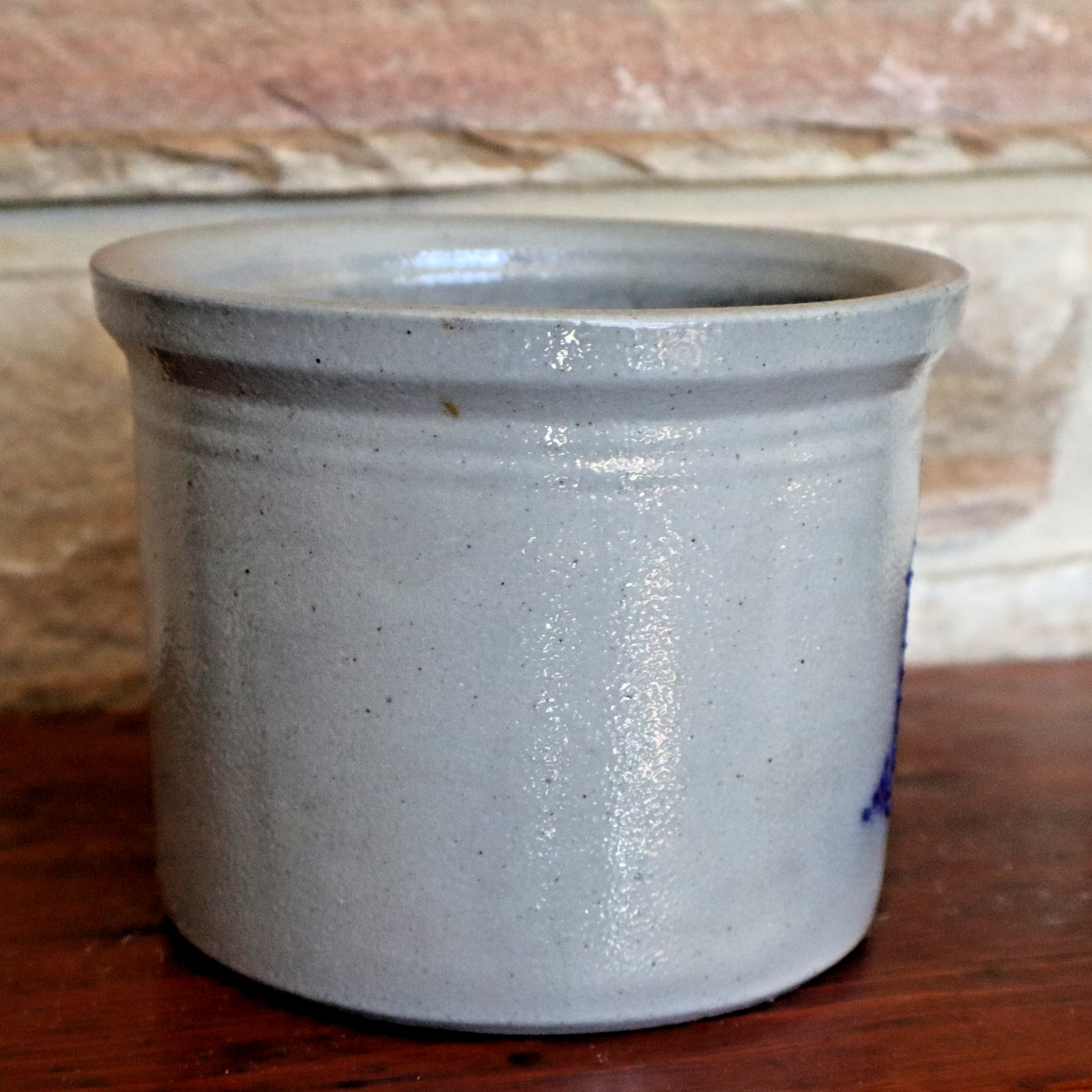 David Eldreth salt glazed pottery cobalt blue log cabin CROCK vtg 2000 folk art