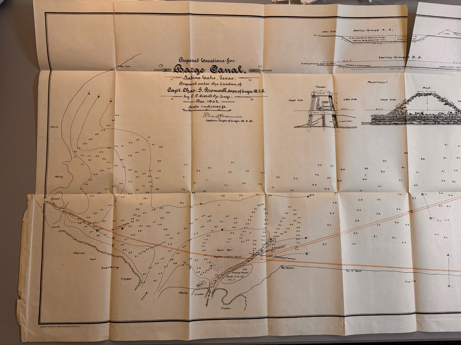 Proposed Location For The Barge Canal Sabine Lake Texas 1903 Bromwell Map