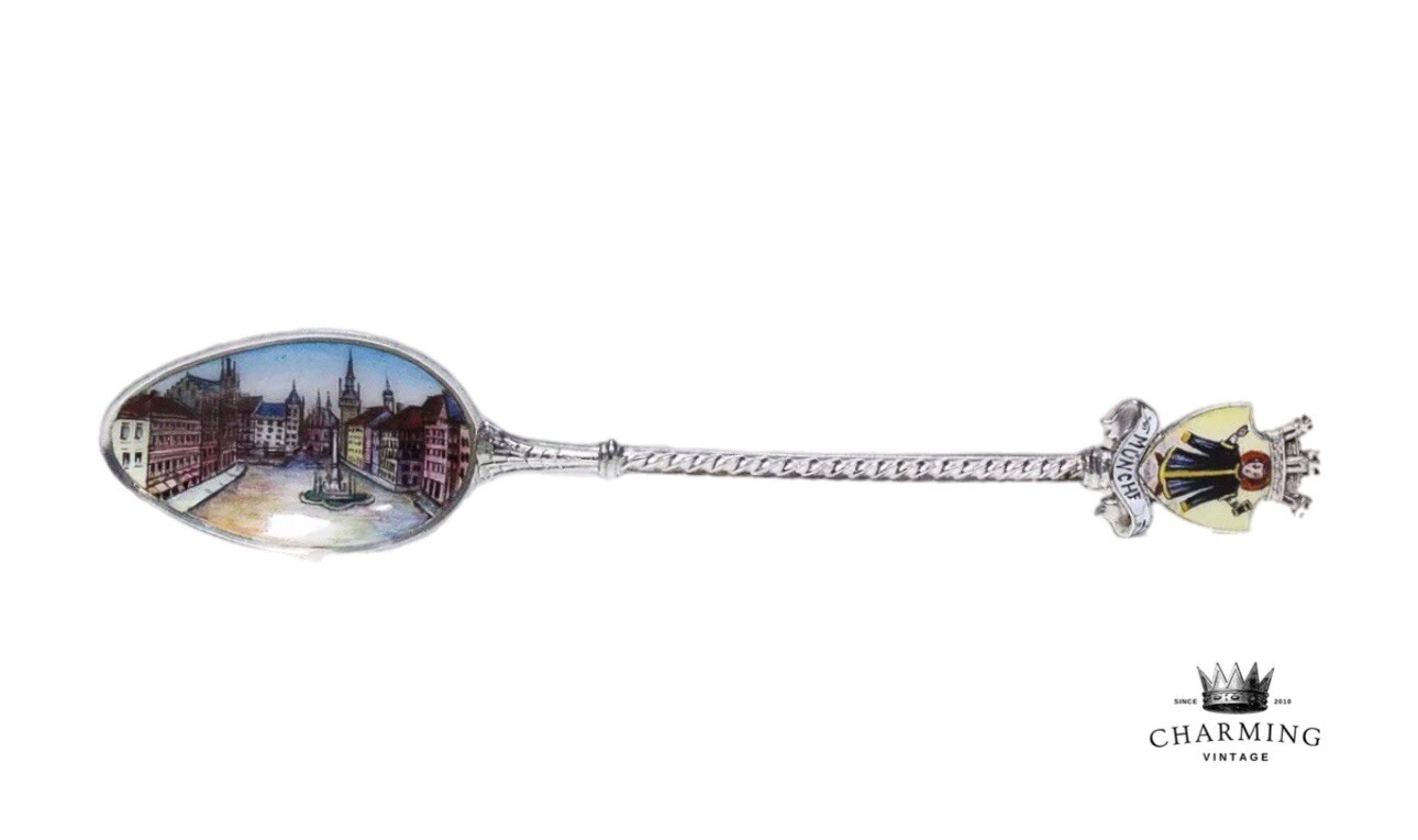 Antique Hand Painted Enamel Scenic European 800 Silver Souvenir Spoon