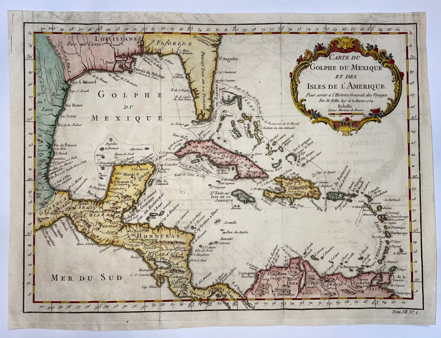 GULF OF MEXICO WEST INDIES 1754 NICOLAS BELLIN LARGE ANTIQUE MAP 18TH CENTURY