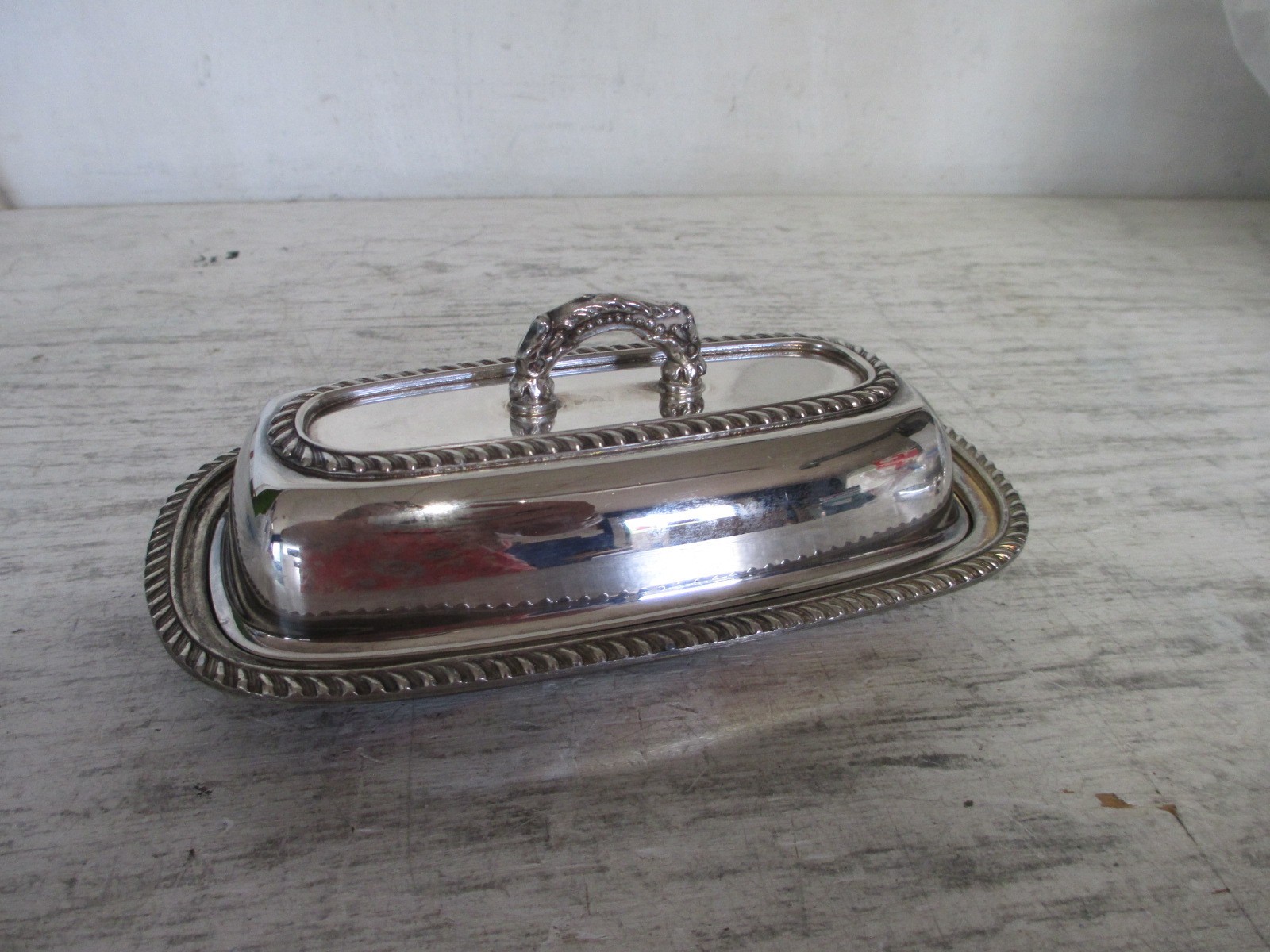 Vintage English Silver MFG Corp Covered Butter Dish Rope Pattern