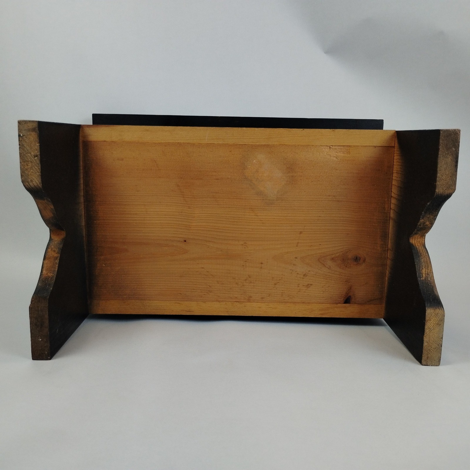 Handmade Black Solid Wood Storage Step Stool Heart Cutout Rustic Chest 17″ T Box