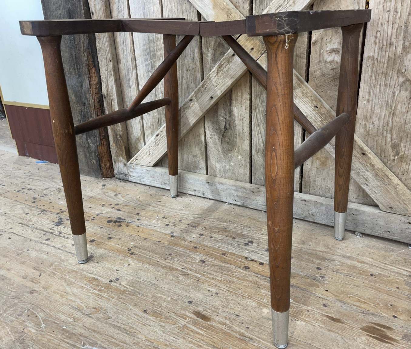 Vintage Set of 4 Mid Century Table BASE Legs 28” High Ash Mahogany & Stainless