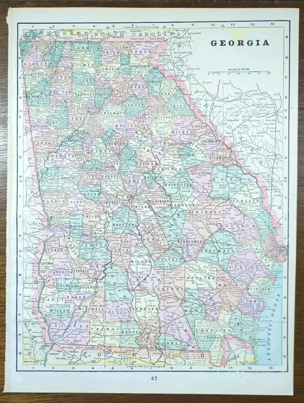 Vintage 1896 GEORGIA Map 11″x14″ Old Antique Original ATHENS ATLANTA MARIETTA
