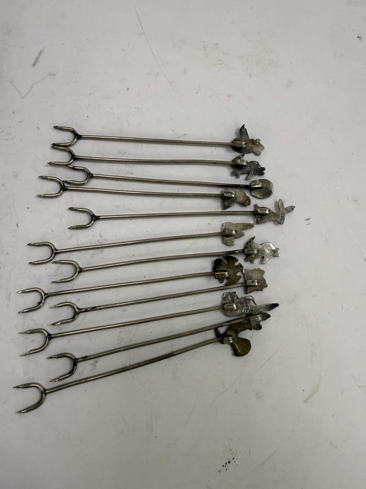 Vintage Mexican 850 Silver Animal Cocktail Picks Forks Set 12 Appetizer Barware