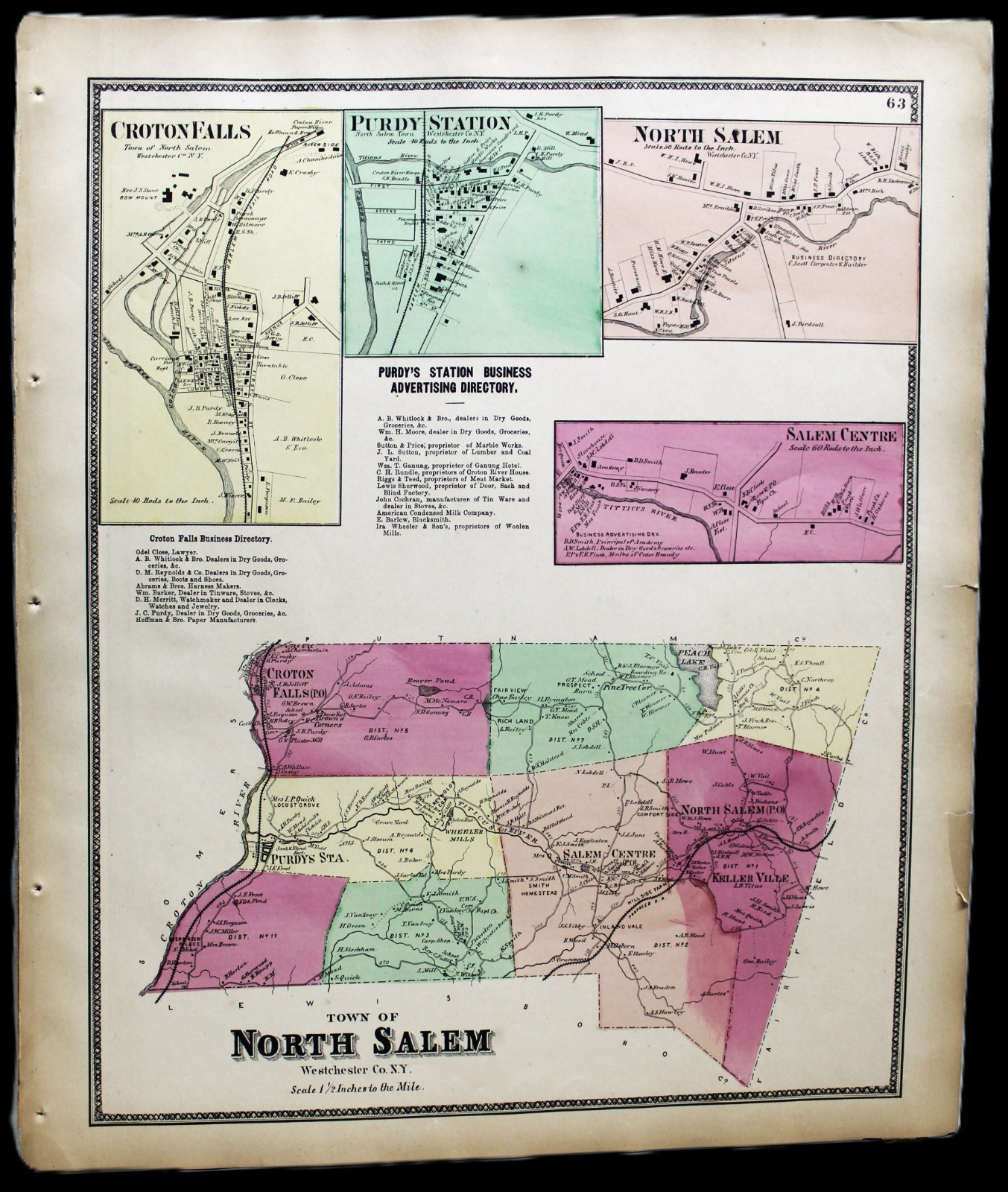 BEERS ELLIS & SOULE ATLAS MAP PAGE TOWN NORTH SALEM WESTCHESTER NEW YORK 1868