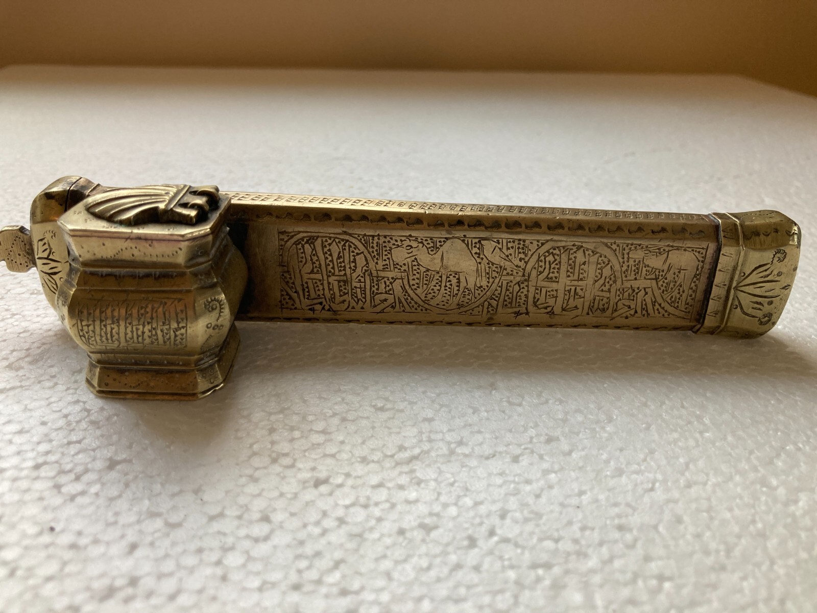 Vintage Middle Eastern/Egyptian Travelling Scribe Inkwell and Pen Quill Holder