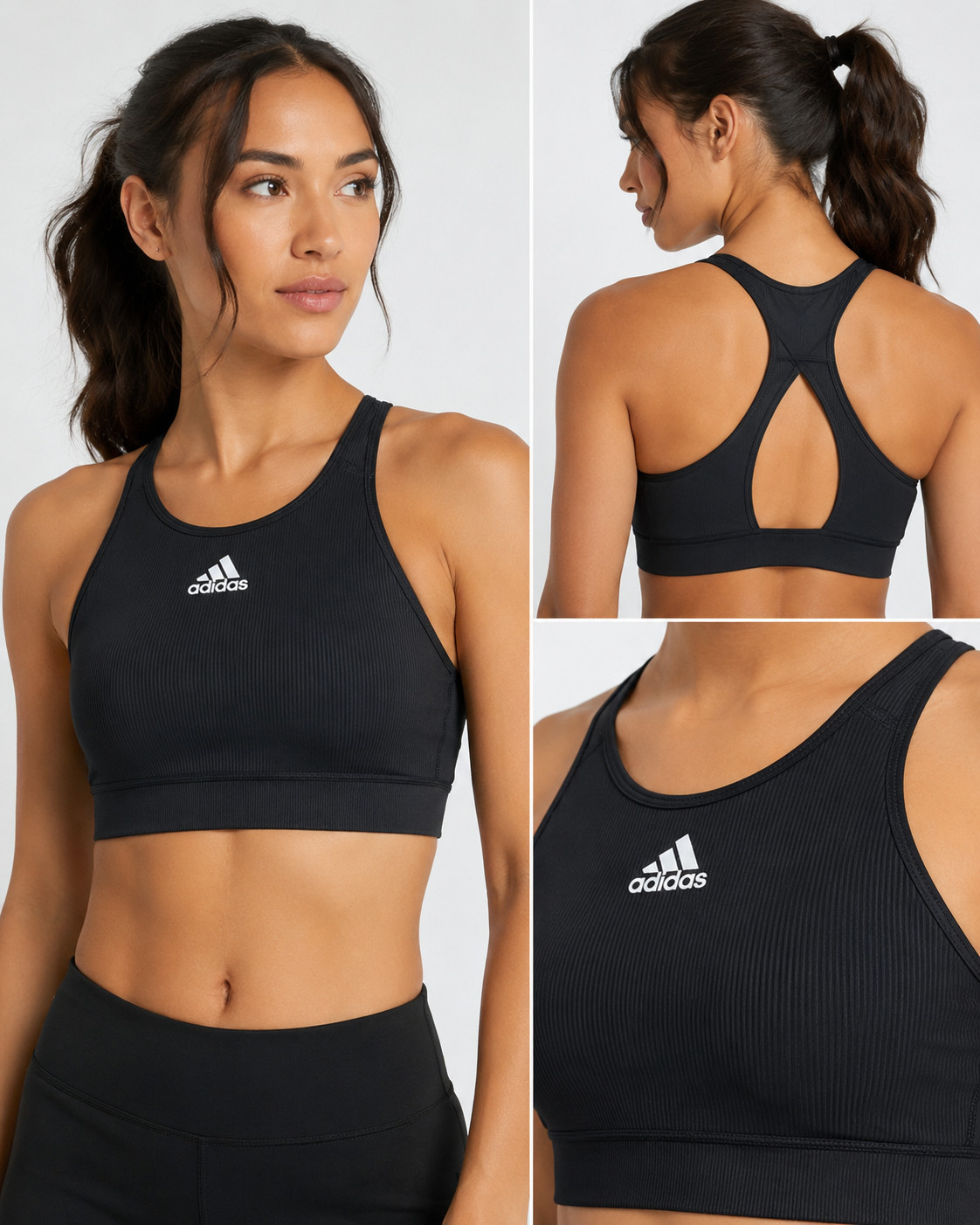 Adidas Primegreen Black Ribbed Racerback Sports Bra Women’s Medium Athletic Work