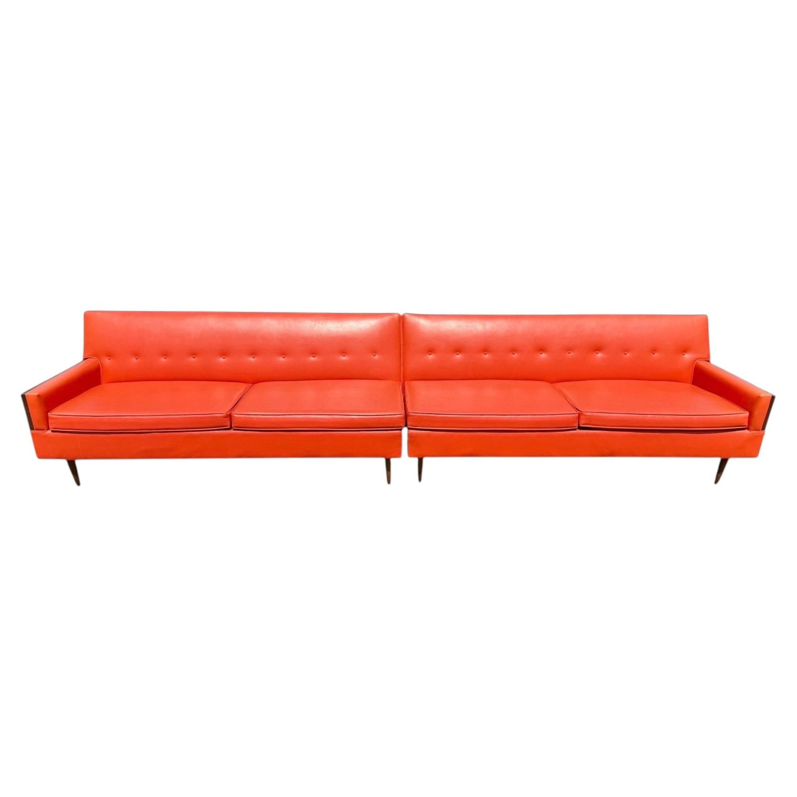 Mid-Century Modern Orange & Walnut 2-Piece Sectional Sofa