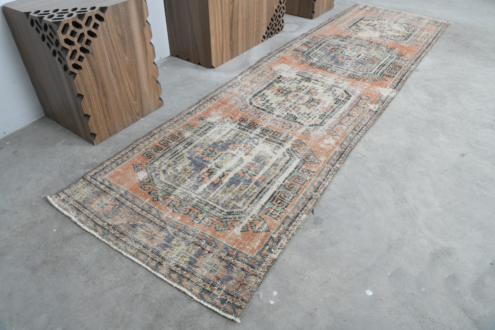 Turkish Rug Runner Hand-Knotted Carpet Vintage Runner Oushak Rug 3×10 ft,735