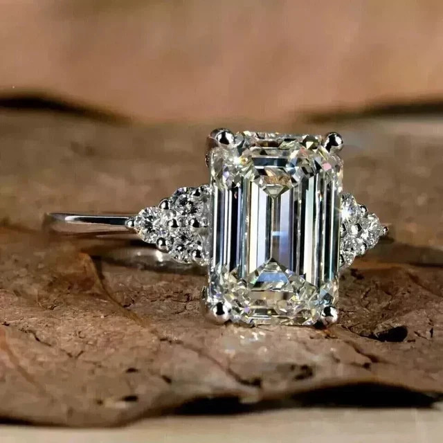 2.50 CT Emerald Cut Lab Created Diamond Engagement Ring 14K White Gold Plated