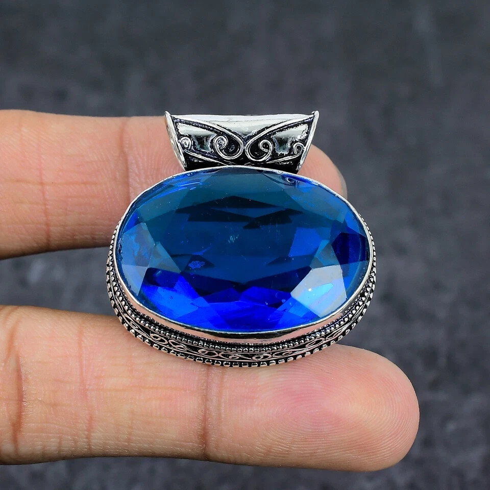 London Topaz Pendant, 925 Silver Sterling, Blue Pendant, Christmas Jewelry, Oval