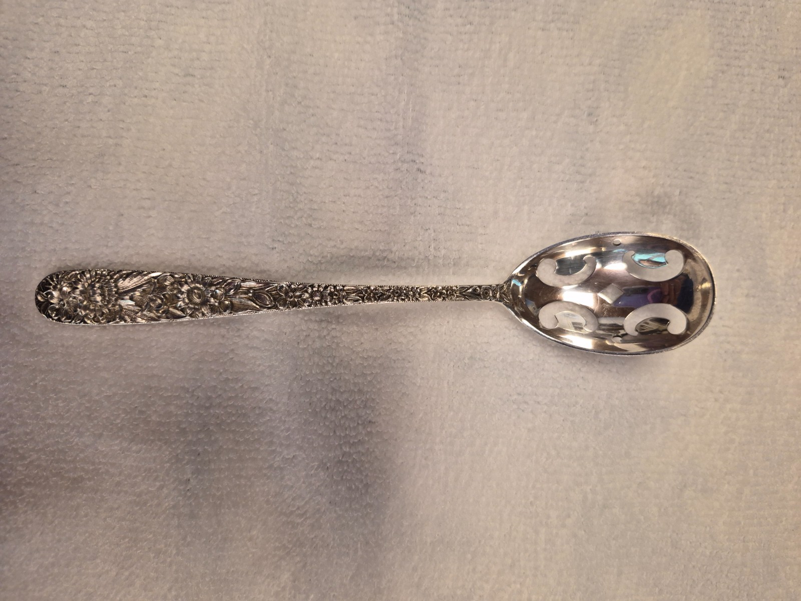 S Kirk & Son Sterling Silver Repousse Olive Spoon 6″