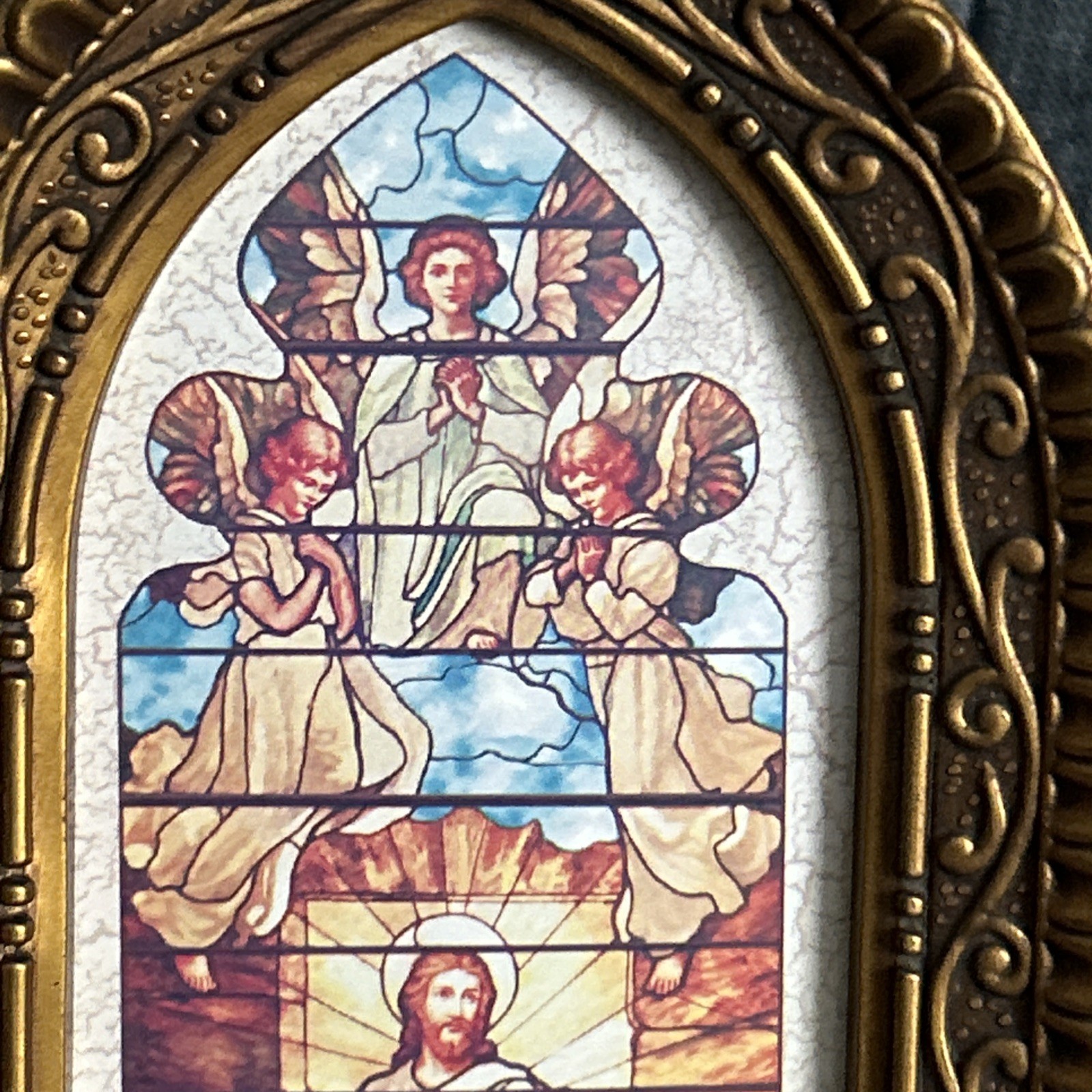 Vintage Plastic MCM Stained Glass Look Jesus Ascension Free Standing/Wall Hang