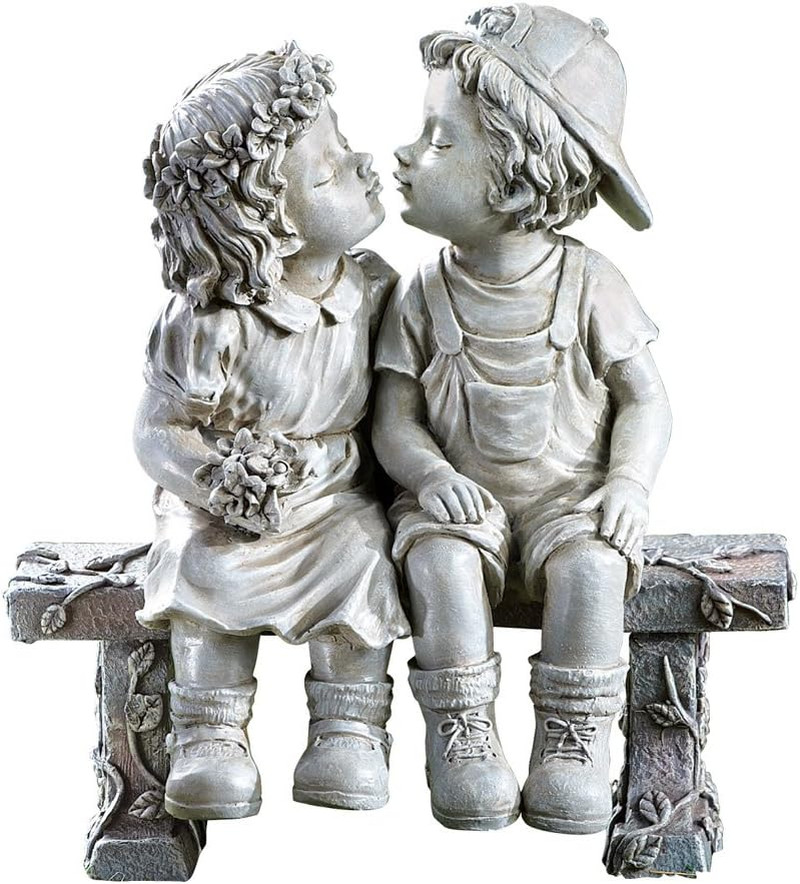 First Kiss, Puppy Love, Kissing Couple Garden Sculpture, 8 1/4″ L X 4 3/4″ W X 9