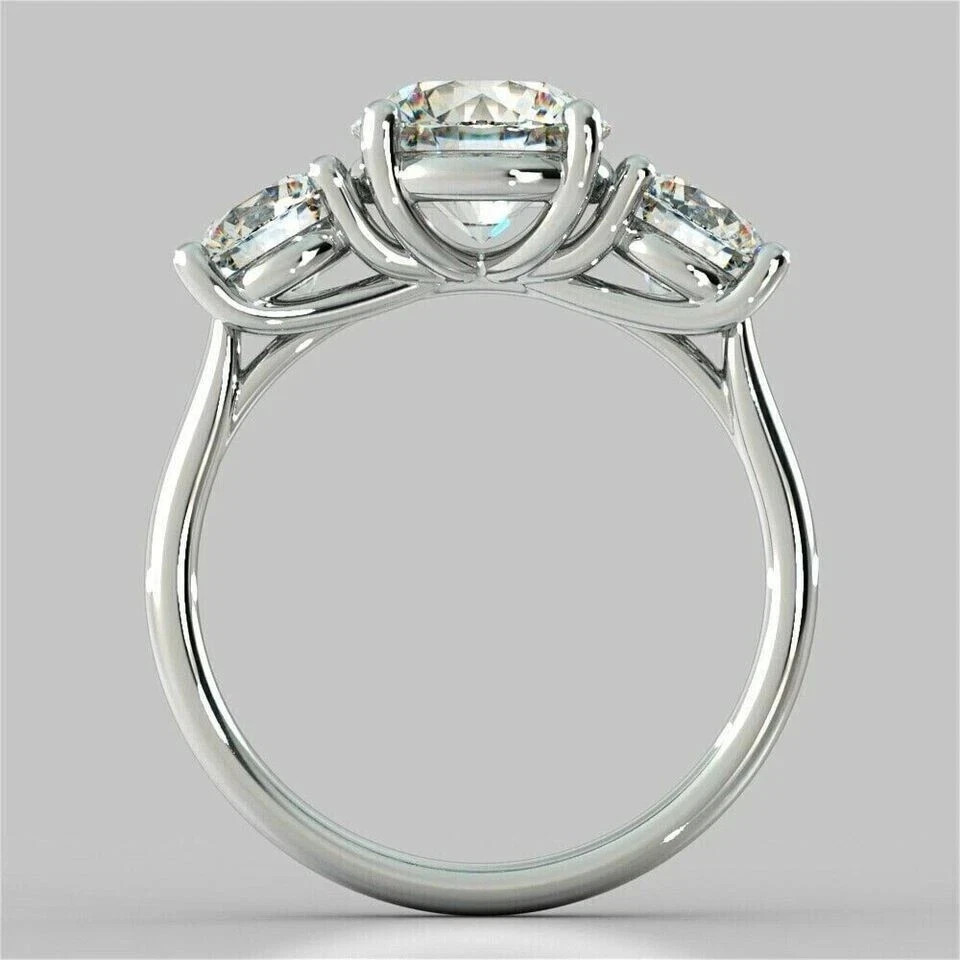 3Ct Round-Cut Lab Created Solitaire 3Stone Engagement Ring 14K White Gold Plated