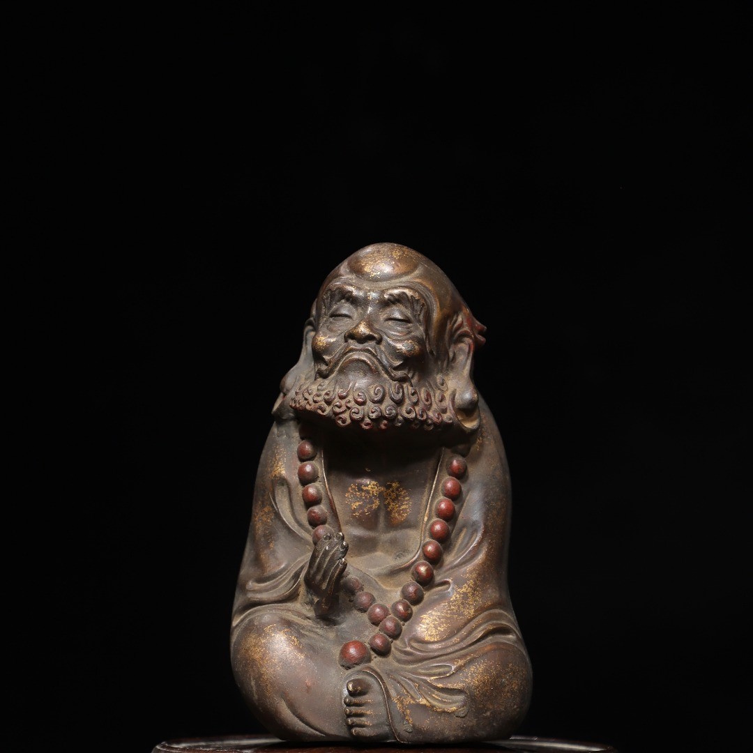 Collect old Copper tuo gold Handmade BodhiDharma buddha statue decoration