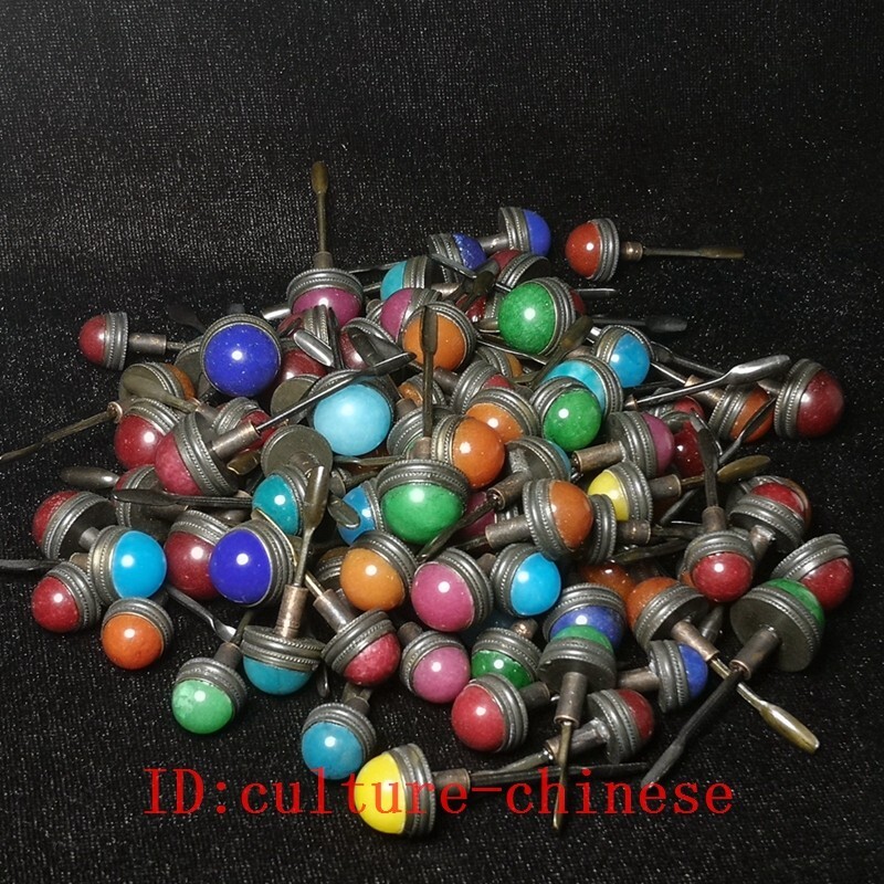 8 Pcs China Bronze Inlay Jade Agate Snuff Bottle Cap 1.2mm-1.6mm Random Delivery