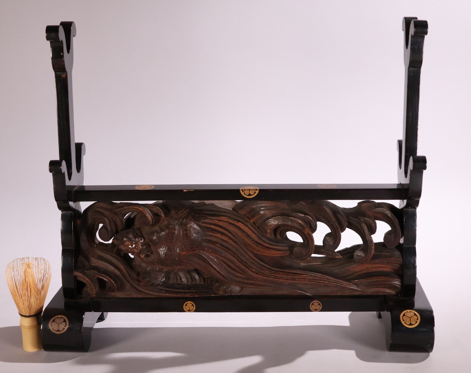 Japanese Samurai Sword Rack Stand Genbu Carving Tokugawa KATANA-KAKE Meiji Era