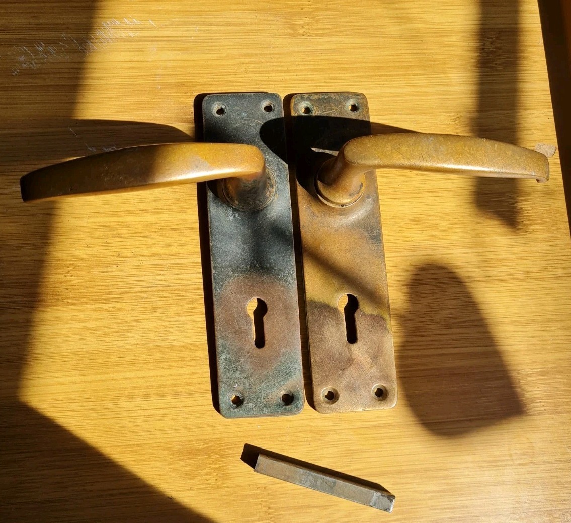 One Pair Of old Brass/bronze?? door handles Lever