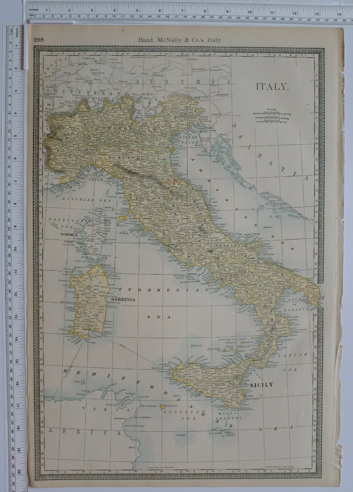 1890 ORIGINAL MAP ITALY LOMBARDY TUSCANY EMILIA PIEDMONT VENETIA MOLISE CAMPANIA