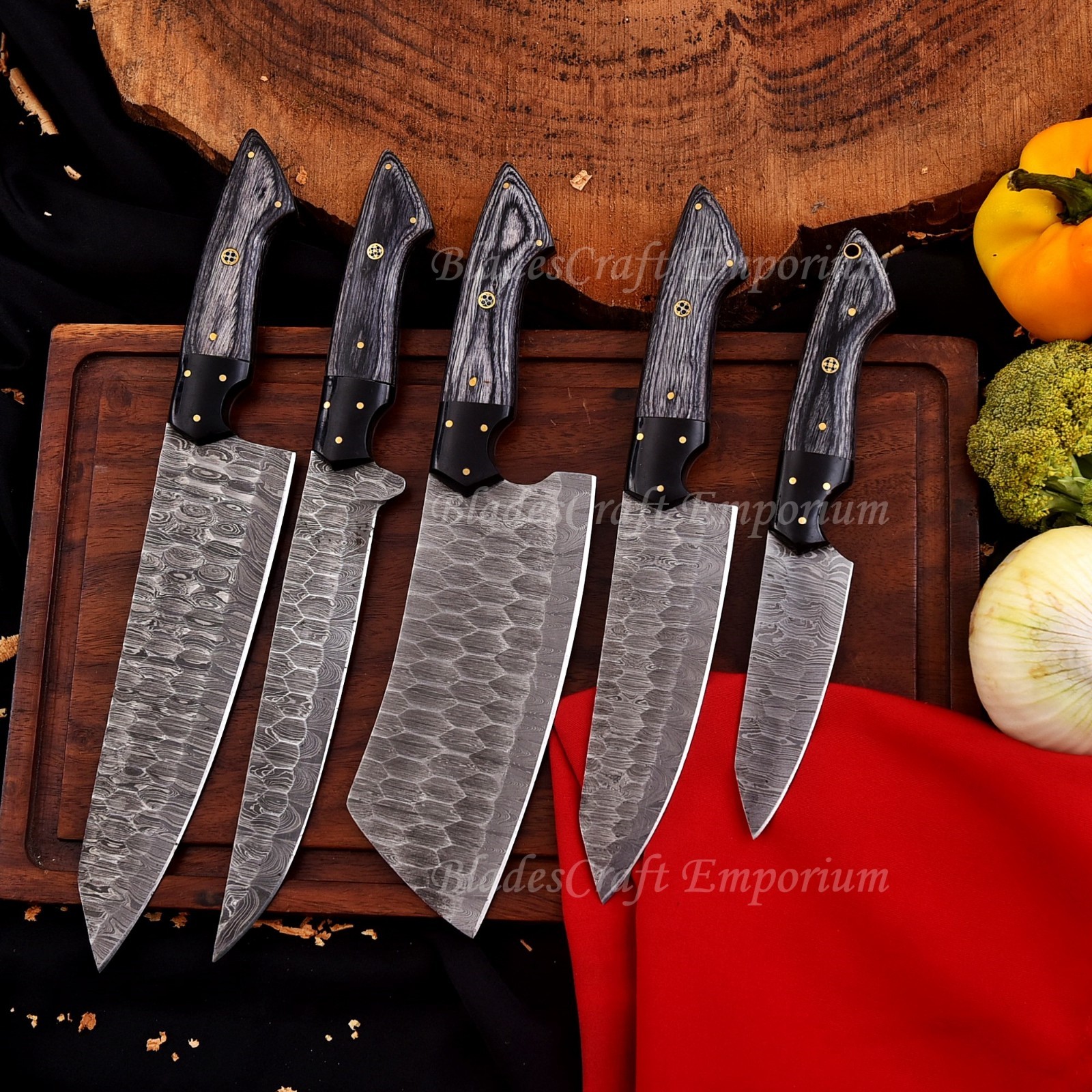 Knives Set 5 Pcs Damascus Steel Blade Sharp edge Blades Kitchen Knives