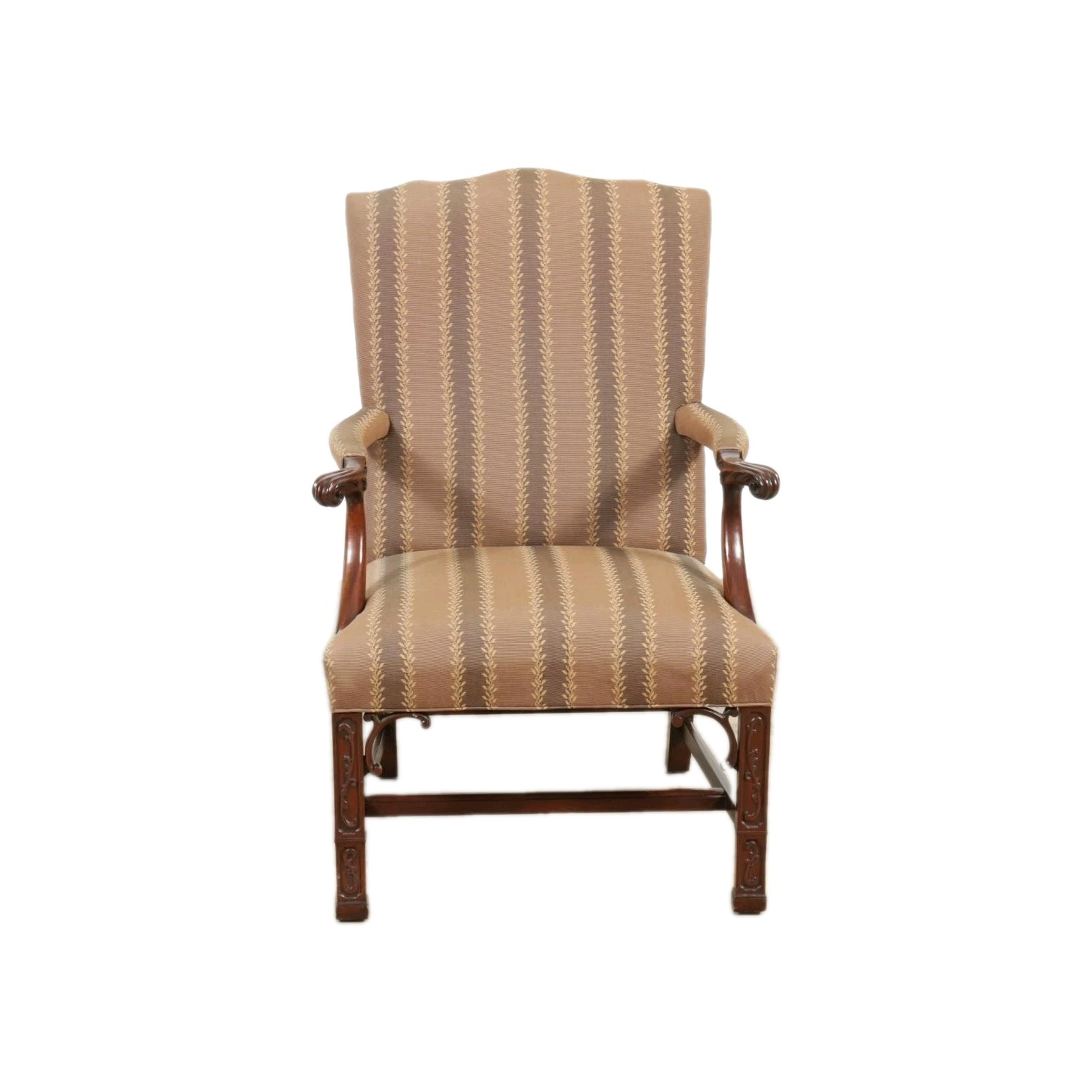 Southwood Carved Mahogany Chinese Chippendale Open Arm Chair