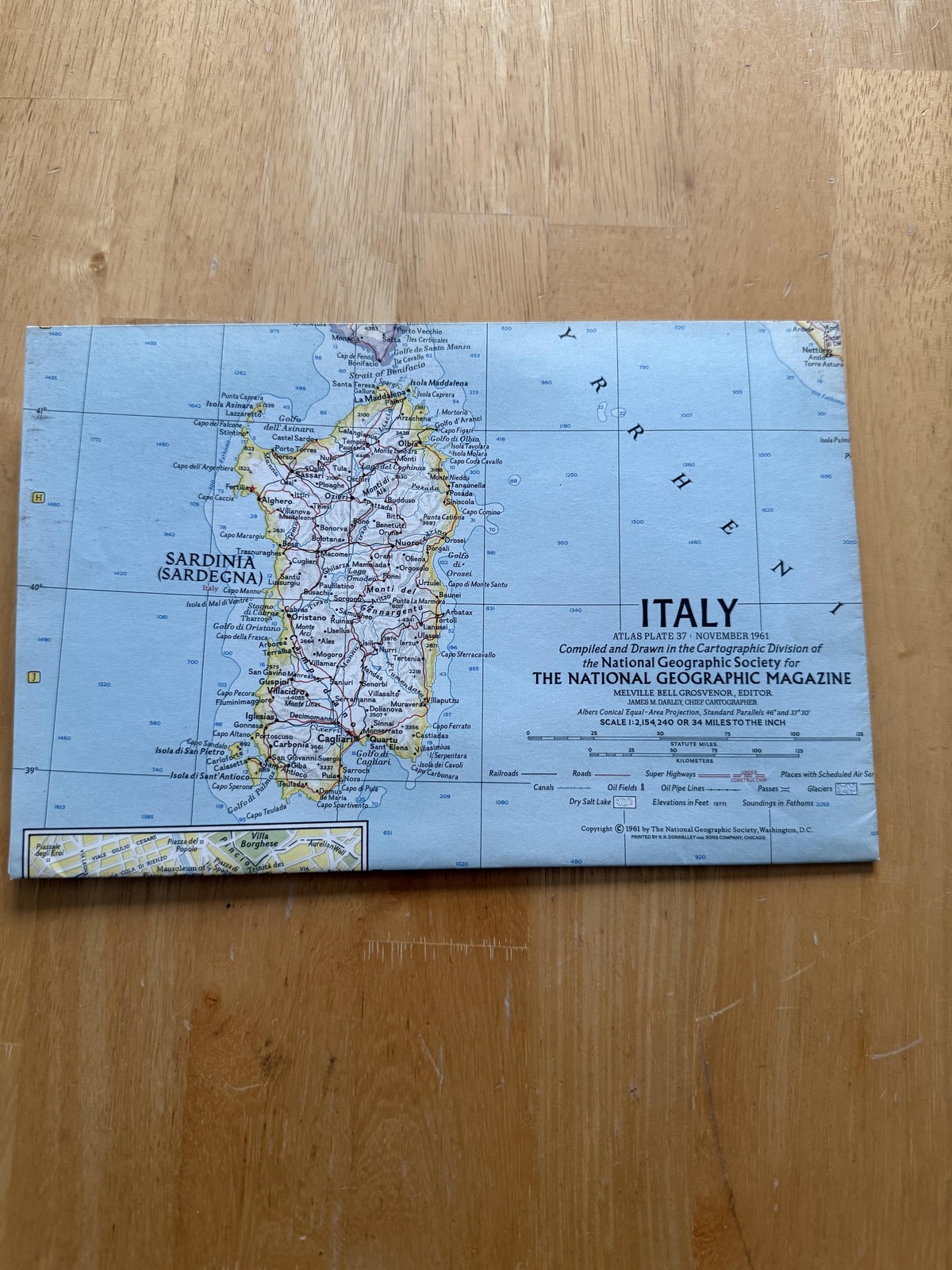 Vintage 1961 National Geographic Italy Fold Out Map Atlas Plate 37 Wall Poster
