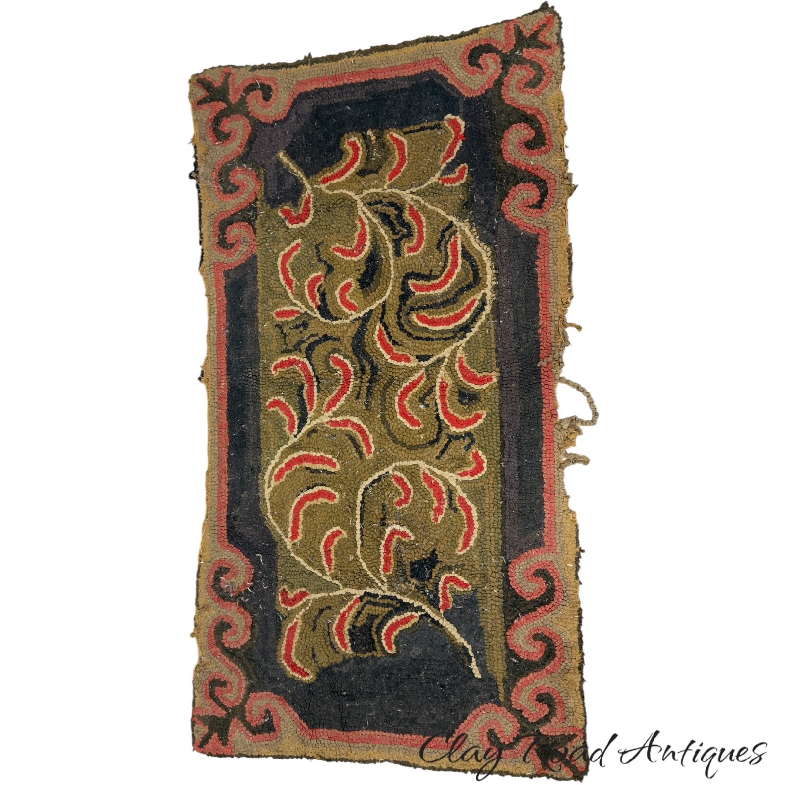 antique early American hooked rug folk art throw mat primitive Northeast prop