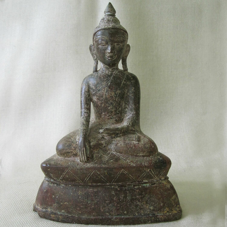 ANTIQUE 18THC BUDDHA STATUE BRONZE SHAN BURMA MYANMAR DHYANA ASANA MUDRA SERENE